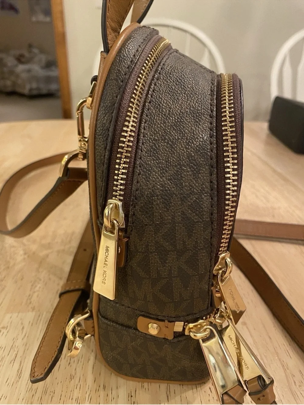 Michael Kors Brown MK Signature Mini Backpack with Gold Hardware